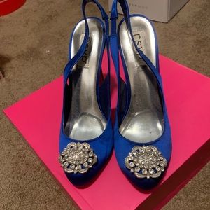 Colbalt blue satin wedding shoes